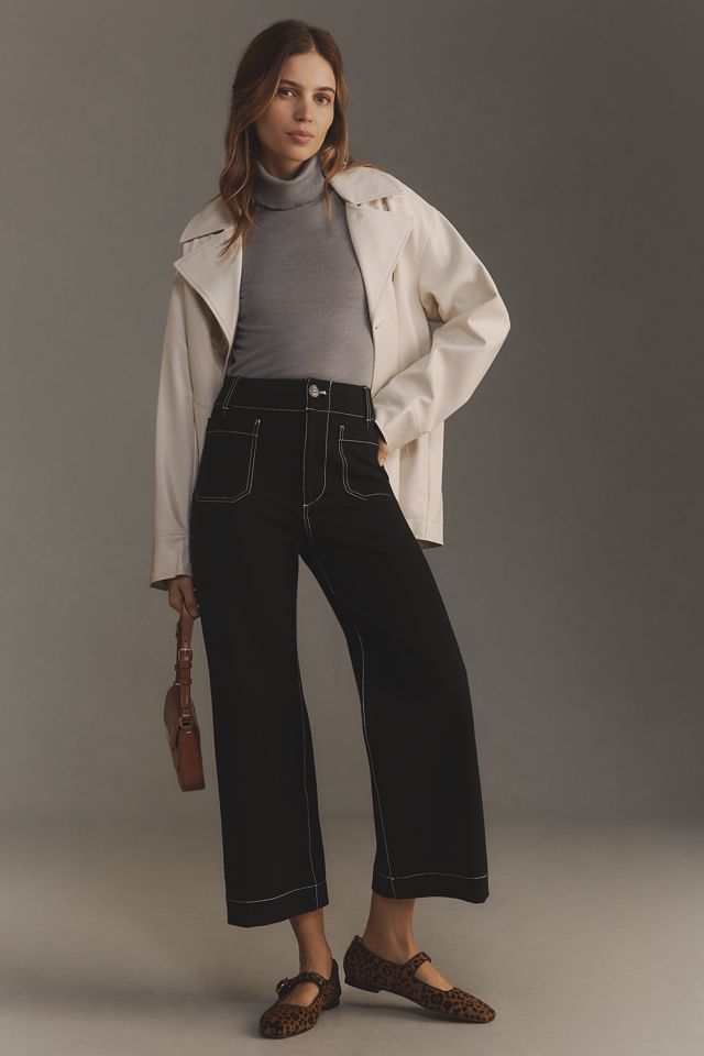 The Colette Ponte Contrast-Stitch Crop Wide-Leg Pants by Maeve #2