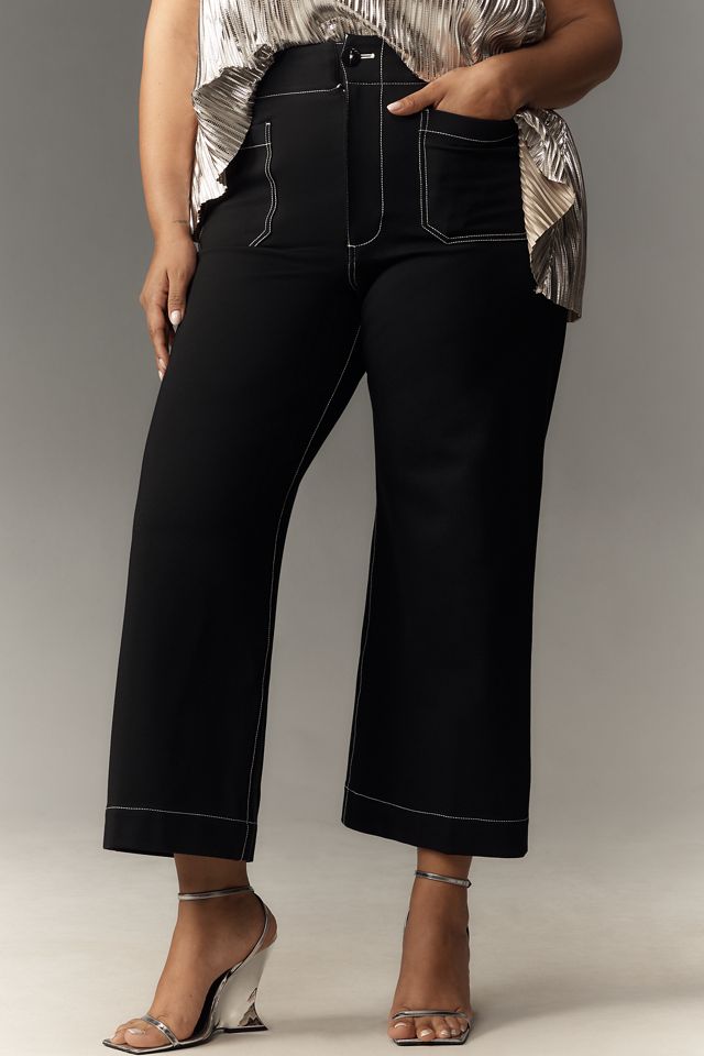 The Colette Ponte Contrast-Stitch Crop Wide-Leg Pants by Maeve #6