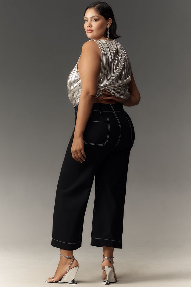 The Colette Ponte Contrast-Stitch Crop Wide-Leg Pants by Maeve #7