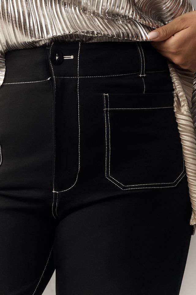 The Colette Ponte Contrast-Stitch Crop Wide-Leg Pants by Maeve #8