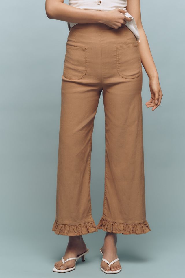 The Colette Cropped Wide-Leg Pants by Maeve: Ruffled Edition