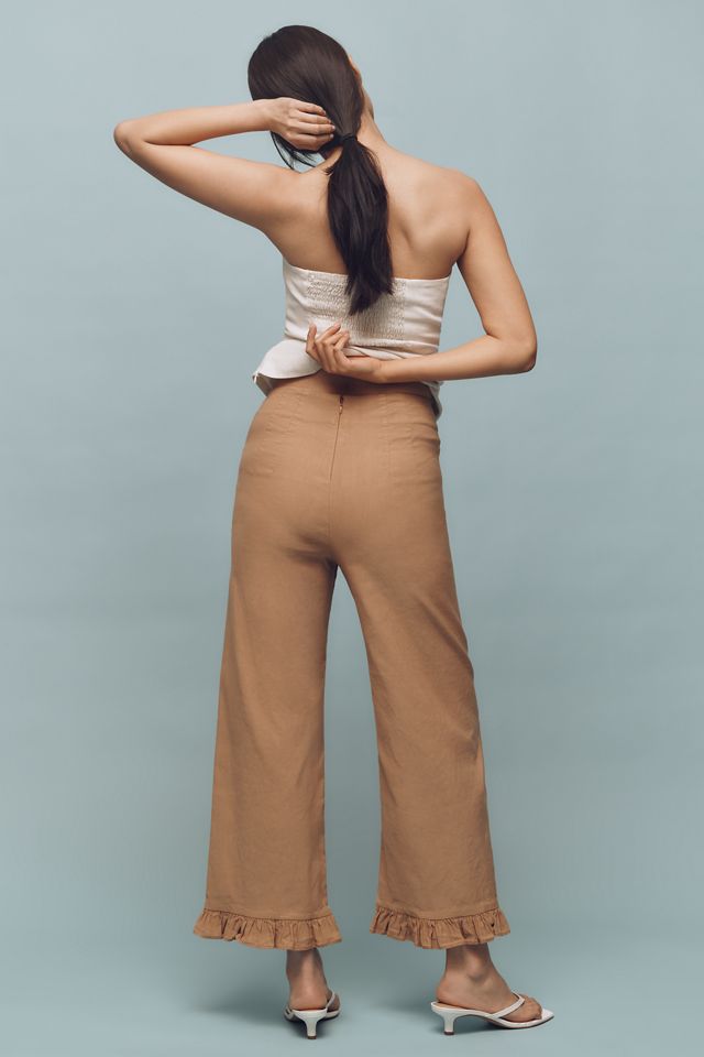 The Colette Cropped Wide-Leg Pants by Maeve: Ruffled Edition