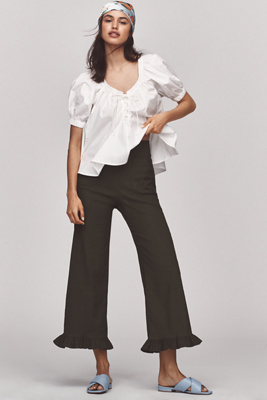 Shop Maeve The Colette Ruffled Cropped Wide-leg Pants By : Magic Fabric Edition In Green