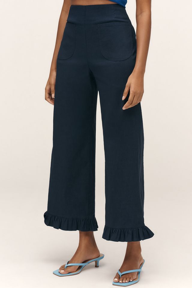 The Colette Cropped Wide-Leg Pants by Maeve: Ruffled Edition