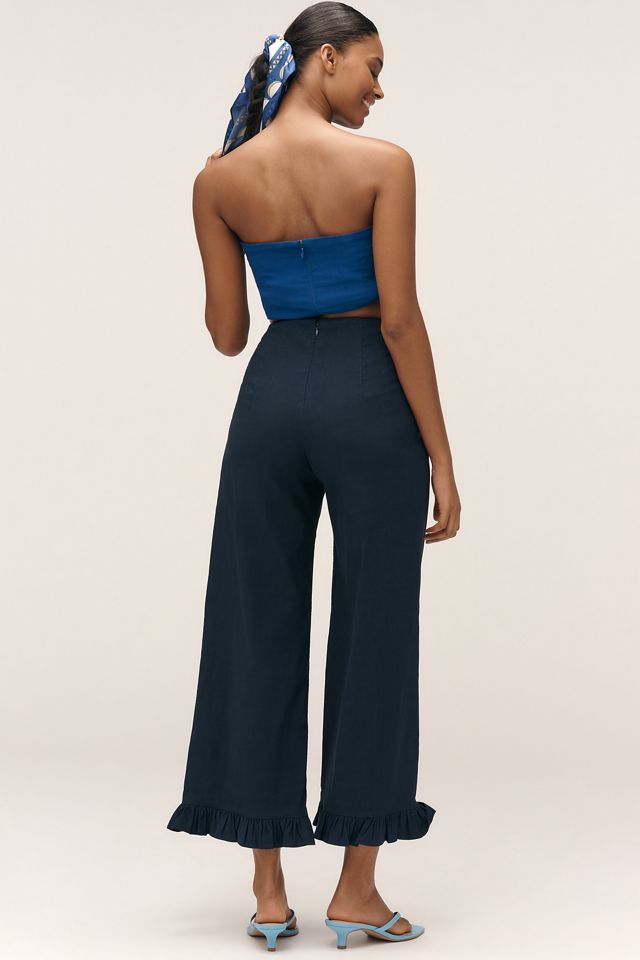 The Colette Cropped Wide-Leg Pants by Maeve: Ruffled Edition