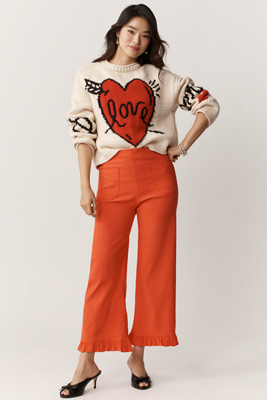 The Colette Magic Fabric Ruffle-Hem Crop Wide-Leg Pants by Maeve