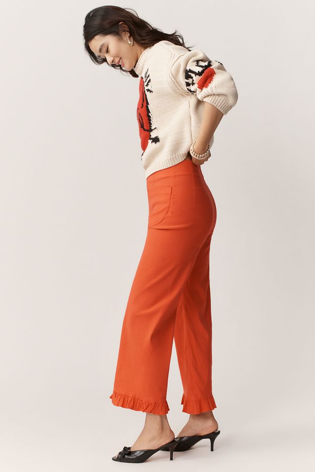 I Pantaloni Crop a Gamba Larga con Orlo a Balze in Tessuto Magico Colette di Maeve #2
