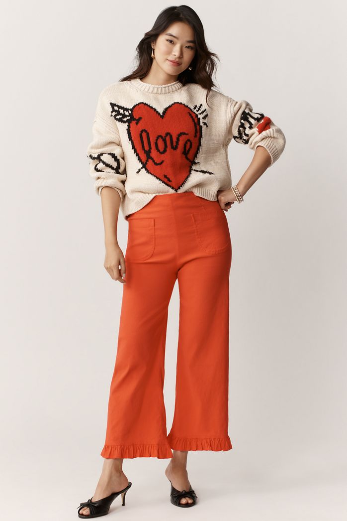 The Colette Magic Fabric Ruffle-Hem Crop Wide-Leg Trousers by Maeve