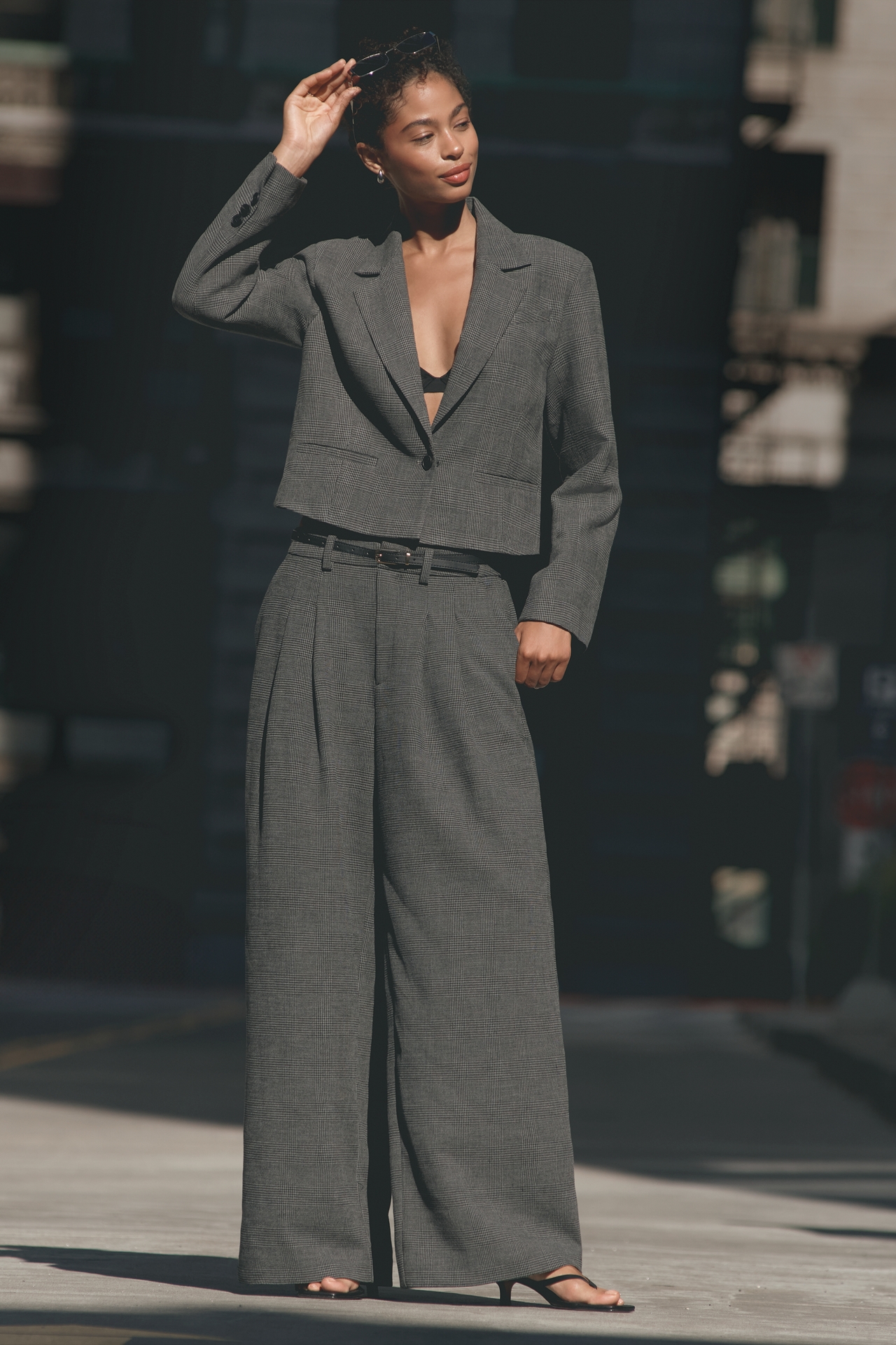 The Avery Houndstooth Pleated Wide-Leg Trousers by Maeve