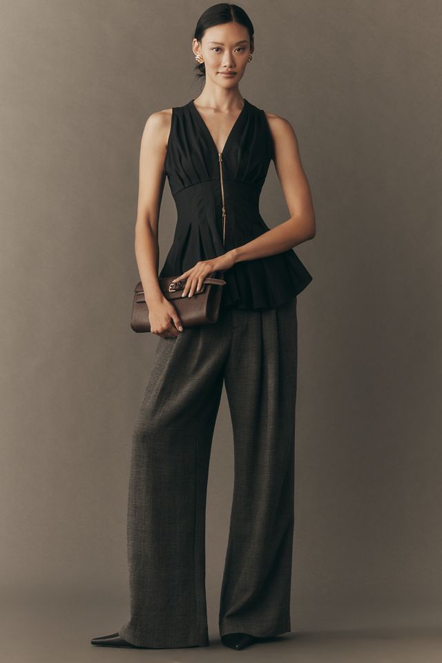 The Avery Houndstooth Pleated Wide-Leg Trousers by Maeve #1