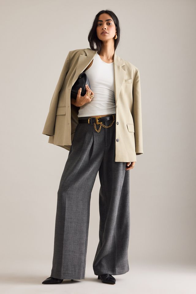 The Avery Houndstooth Pleated Wide-Leg Trousers by Maeve #1