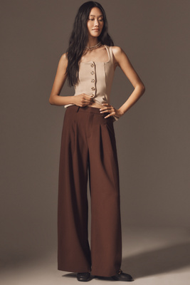 Maeve The Avery Wide-leg Pleated Trousers By  Pants In Brown
