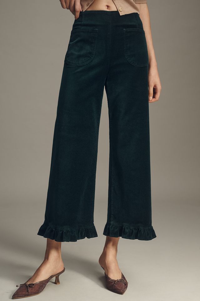 The Colette Crop Velvet Ruffle-Hem Pants by Maeve #1
