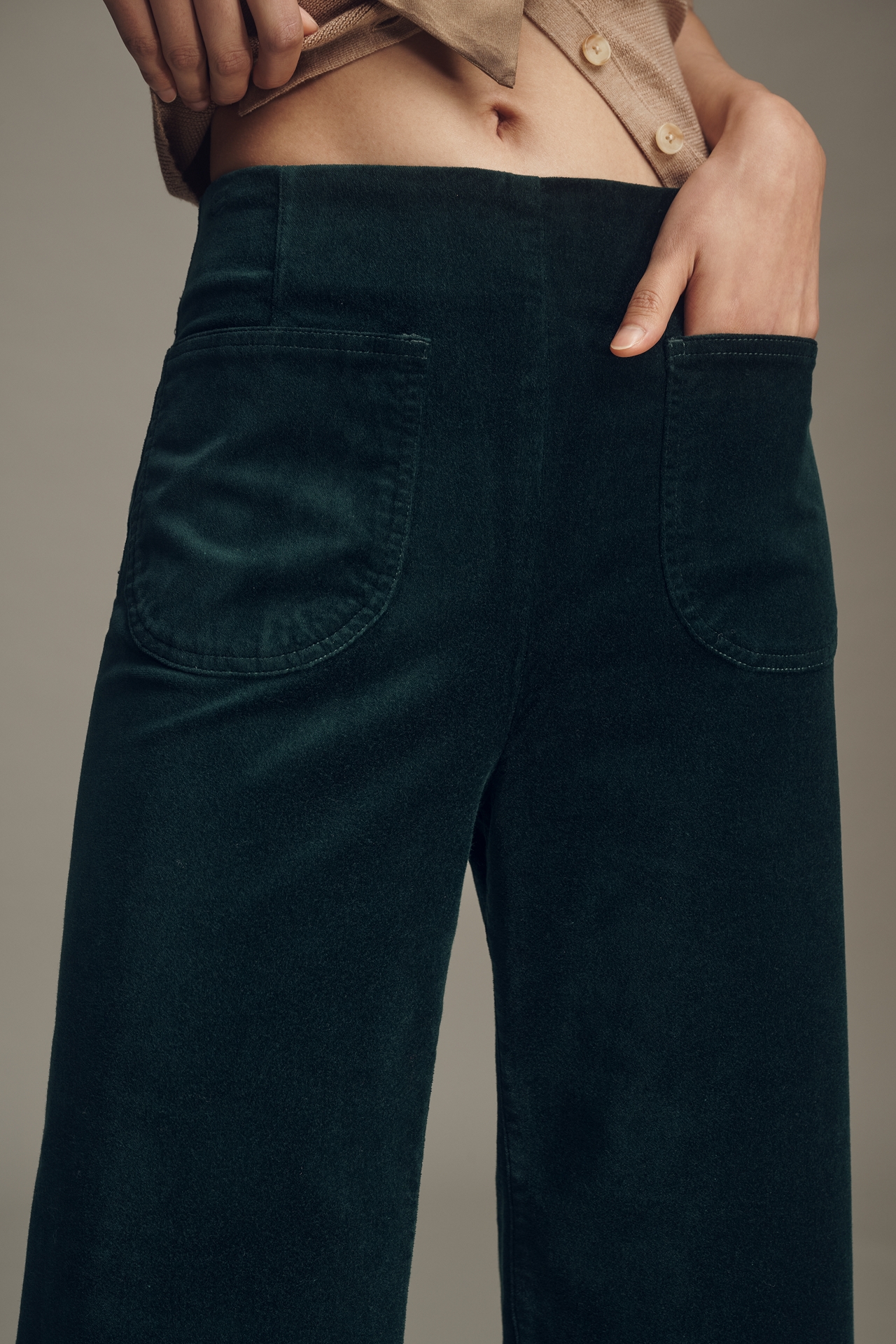 The Colette Crop Velvet Ruffle-Hem Pants by Maeve