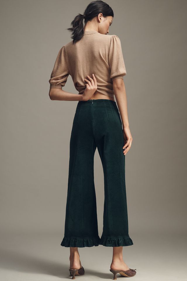 The Colette Crop Velvet Ruffle-Hem Pants by Maeve #3