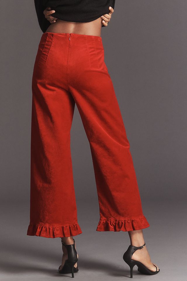 The Colette Crop Velvet Ruffle-Hem Pants by Maeve #3