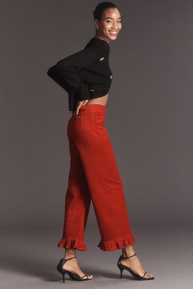 The Colette Crop Velvet Ruffle-Hem Pants by Maeve #1
