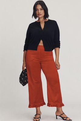 The Colette Crop Velvet Ruffle-Hem Pants by Maeve