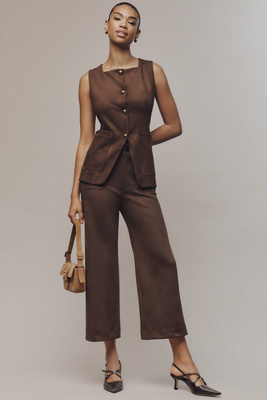 The Colette Collection By Maeve The Colette Crop Faux-suede High-rise Wide-leg Trousers By Maeve In Brown