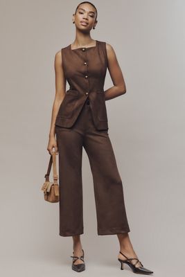 The Colette Crop Faux-Suede High-Rise Wide-Leg Trousers by Maeve
