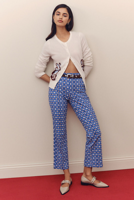 Maeve The Poppy Printed Kick-flare Pull-on Pants By  In Blue