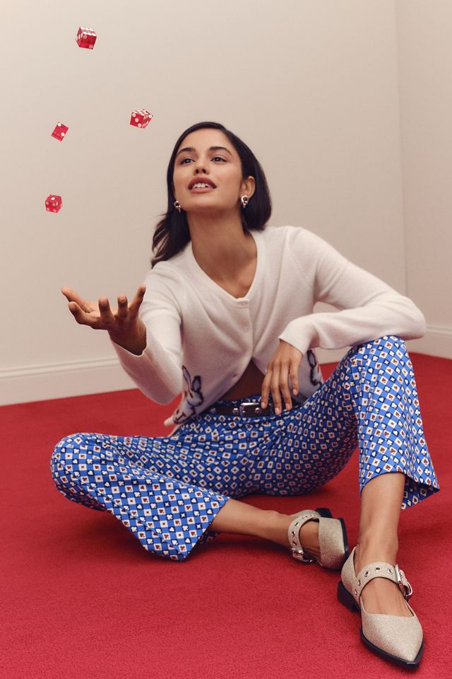 The Poppy Printed Kick-Flare Pull-On Pants by Maeve