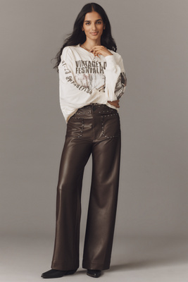 The Colette Collection By Maeve The Colette Full-length Faux-leather Studded Trousers By Maeve In Brown