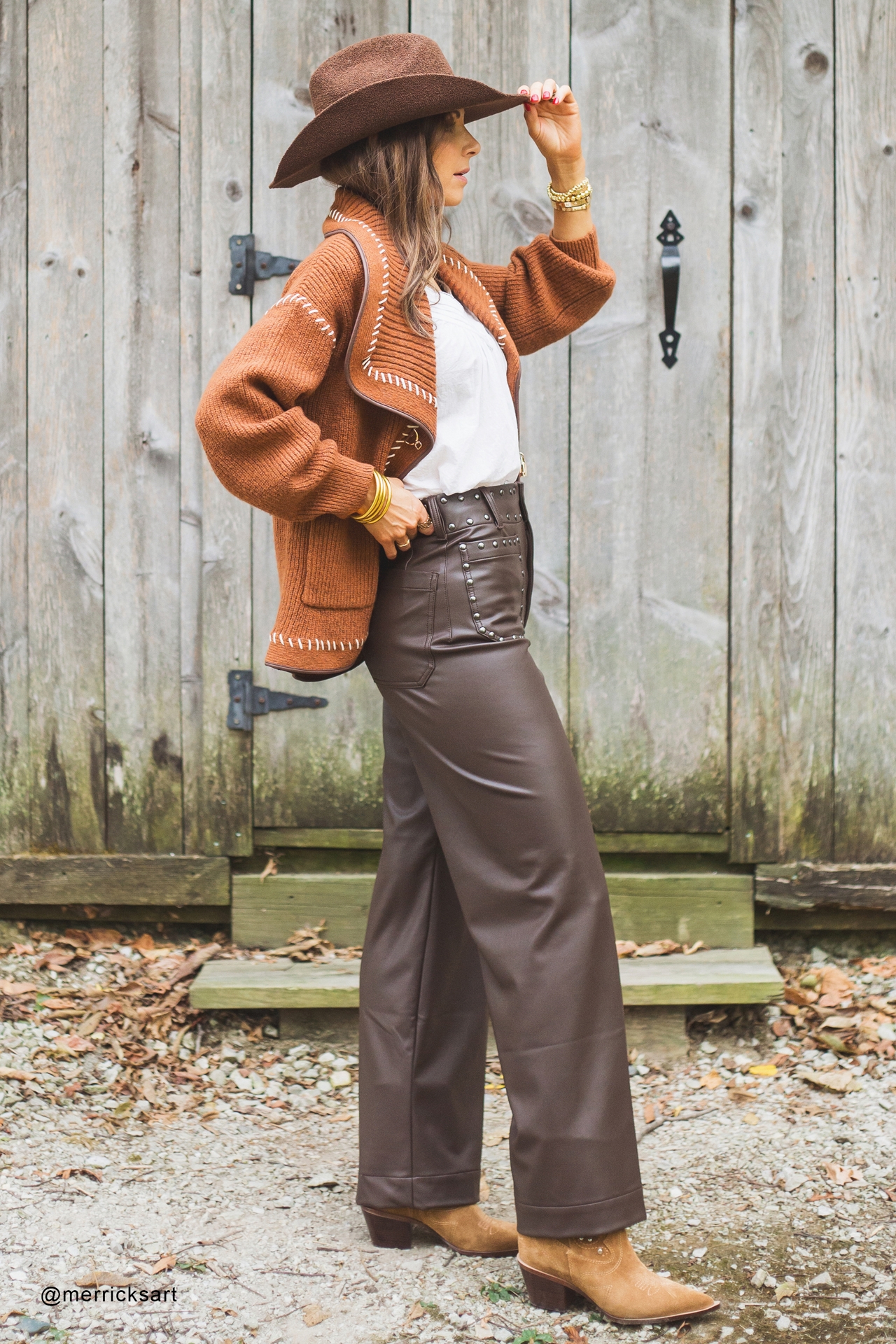 The @merricksart Colette Full-Length Faux-Leather Studded Pants by Maeve
