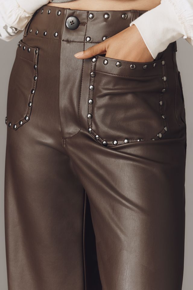 The Colette Full-Length Faux-Leather Studded Trousers by Maeve #2