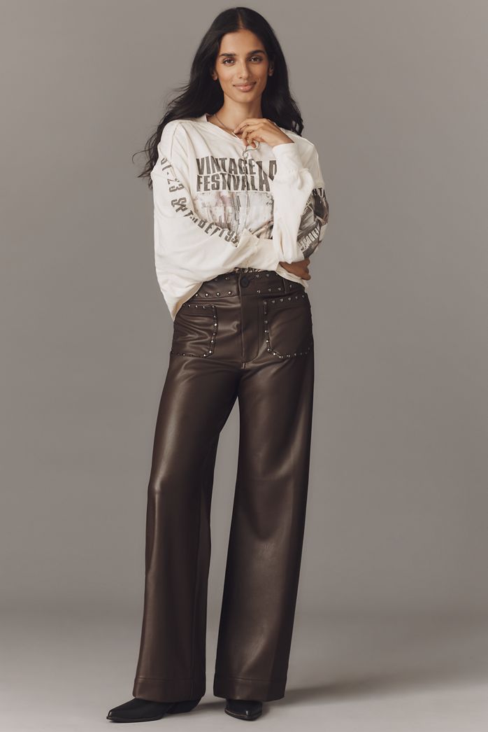 The Colette Full-Length Faux-Leather Studded Trousers by Maeve