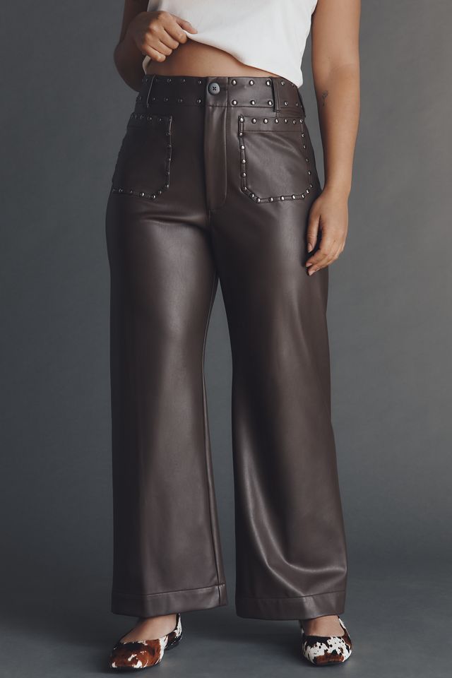 The Merrick White Colette Full-Length Faux-Leather Studded Pants by Maeve #5