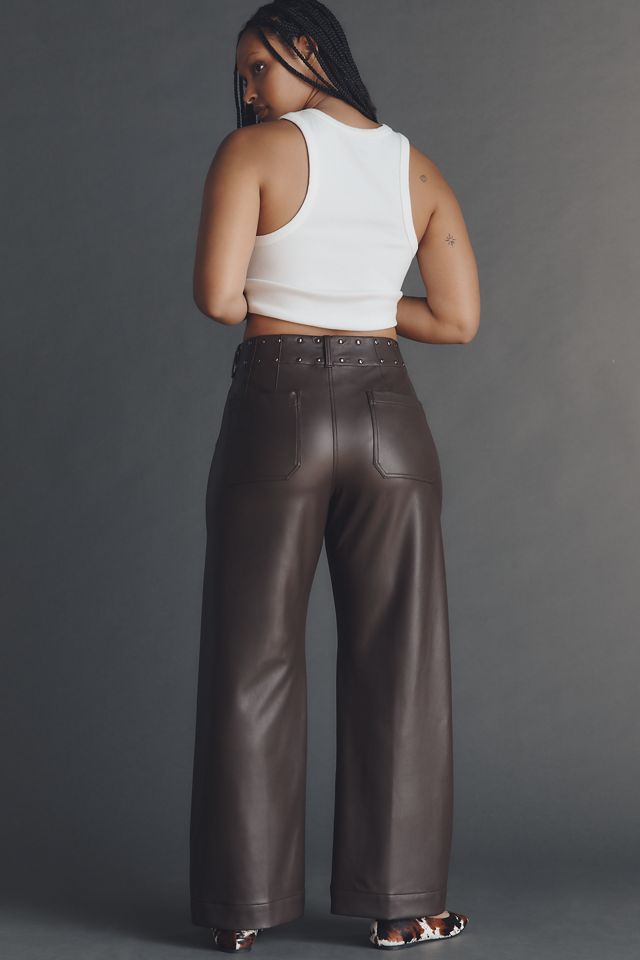 The Merrick White Colette Full-Length Faux-Leather Studded Pants by Maeve #6