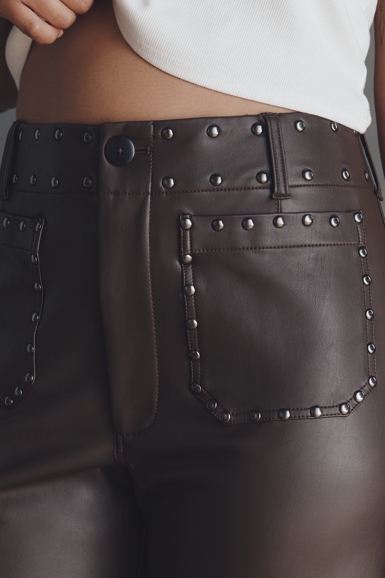 The @merricksart Colette Full-Length Faux-Leather Studded Pants by Maeve