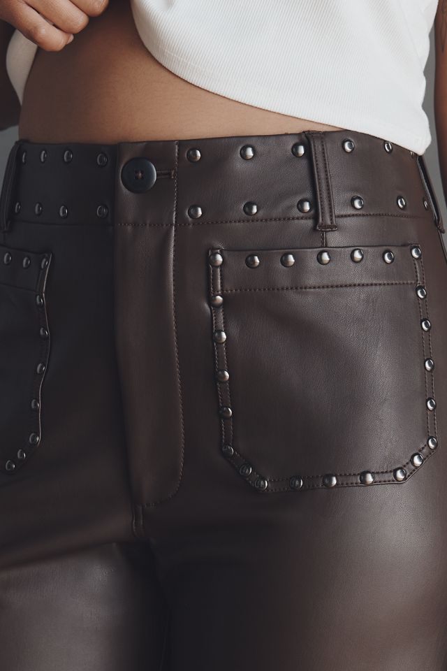 The Merrick White Colette Full-Length Faux-Leather Studded Pants by Maeve #7