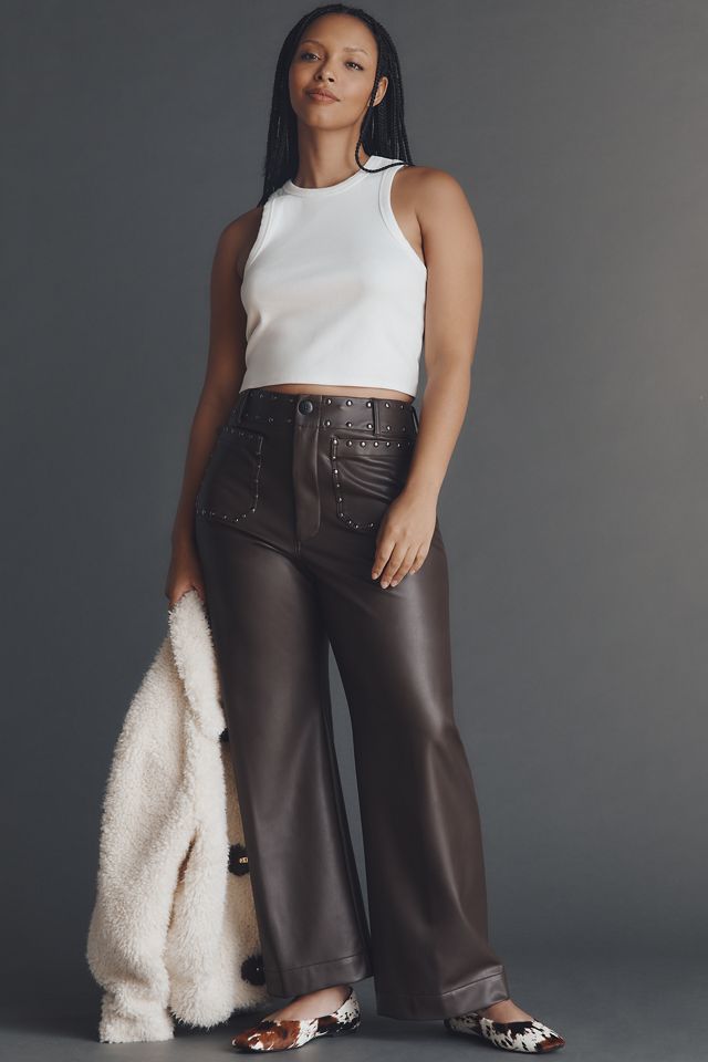The Merrick White Colette Full-Length Faux-Leather Studded Pants by Maeve #4