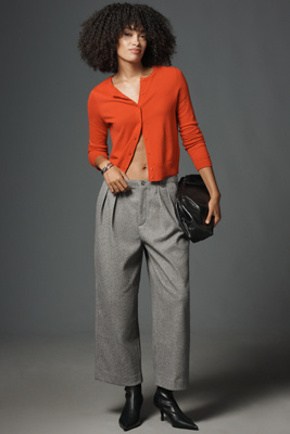 Maeve Brushed Cropped Trousers Pants In Gray