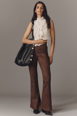 By Anthropologie Faux-suede Flare Pants In Brown
