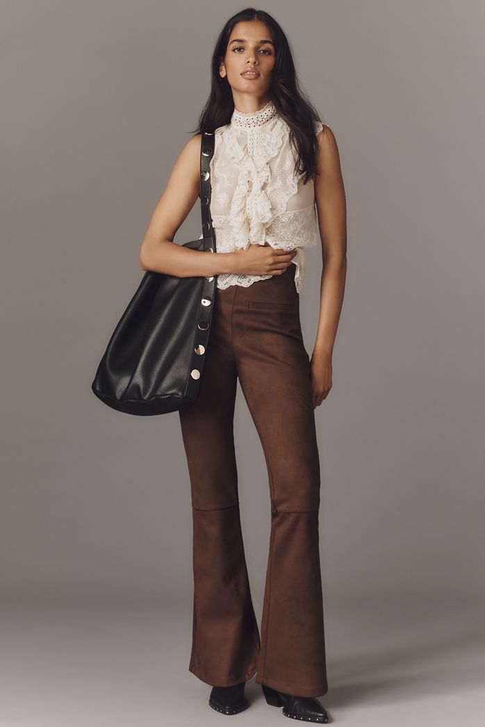 By Anthropologie Faux-Suede Flare Trousers