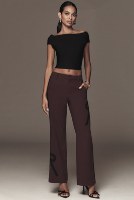 Maeve Ribbon Slim Flare Trouser Pants In Purple