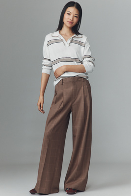 Maeve The Avery Plaid Wide-leg Trousers By  Pants In Brown