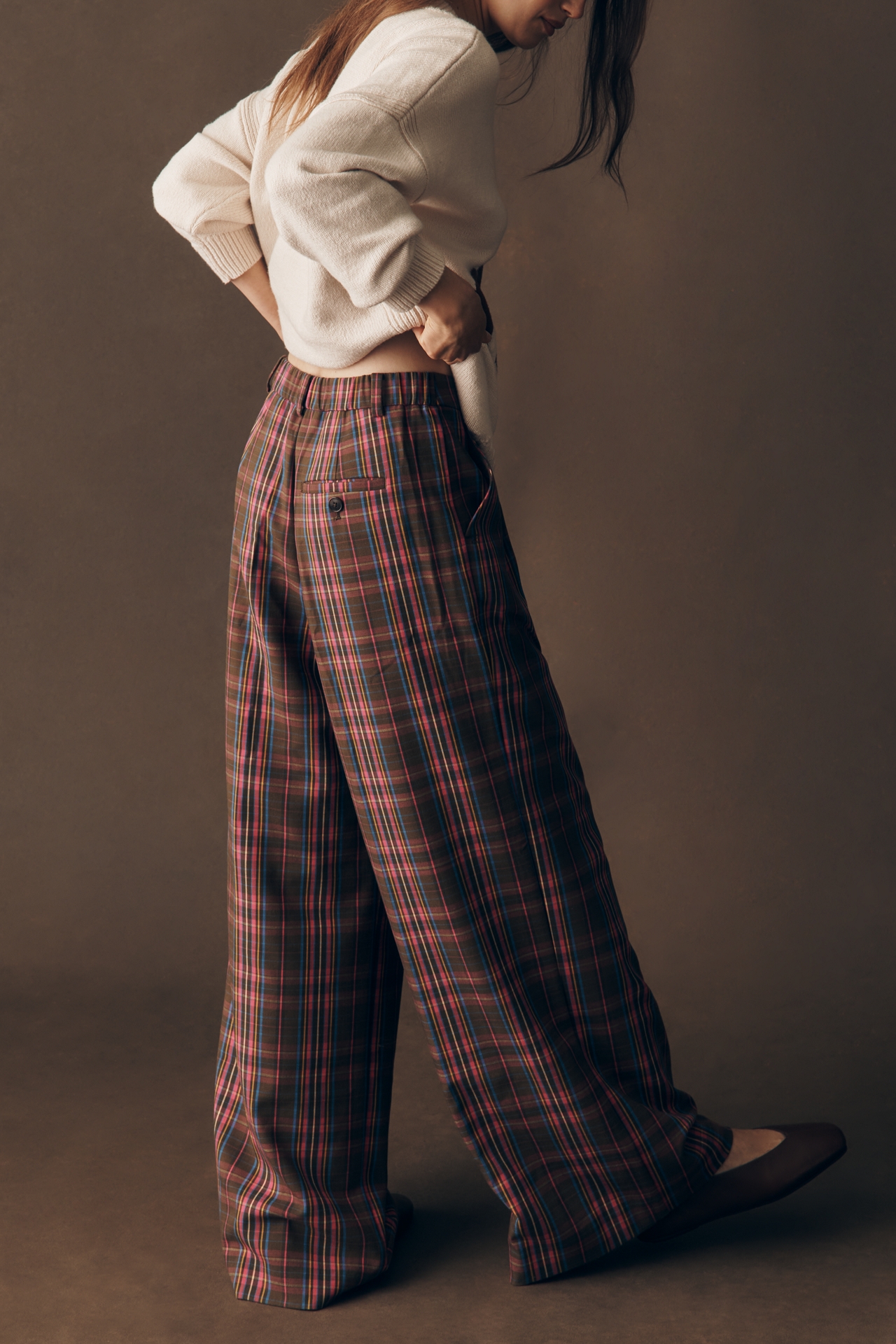 Avery Plaid Wide-Leg Trousers by Maeve