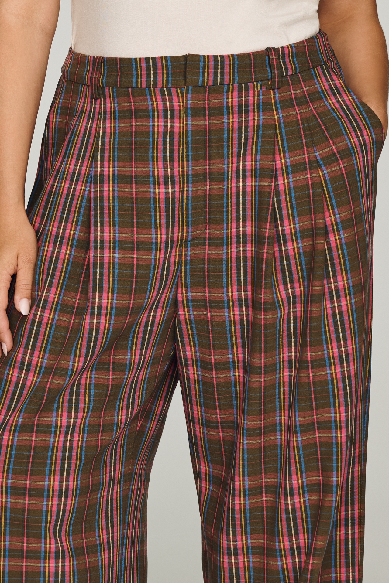 Avery Plaid Wide-Leg Trousers by Maeve