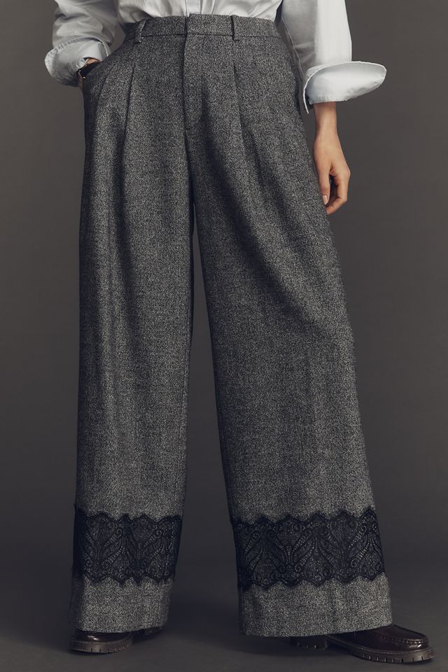 The Avery Pleated Wide-Leg Tweed Lace Trousers by Maeve #1