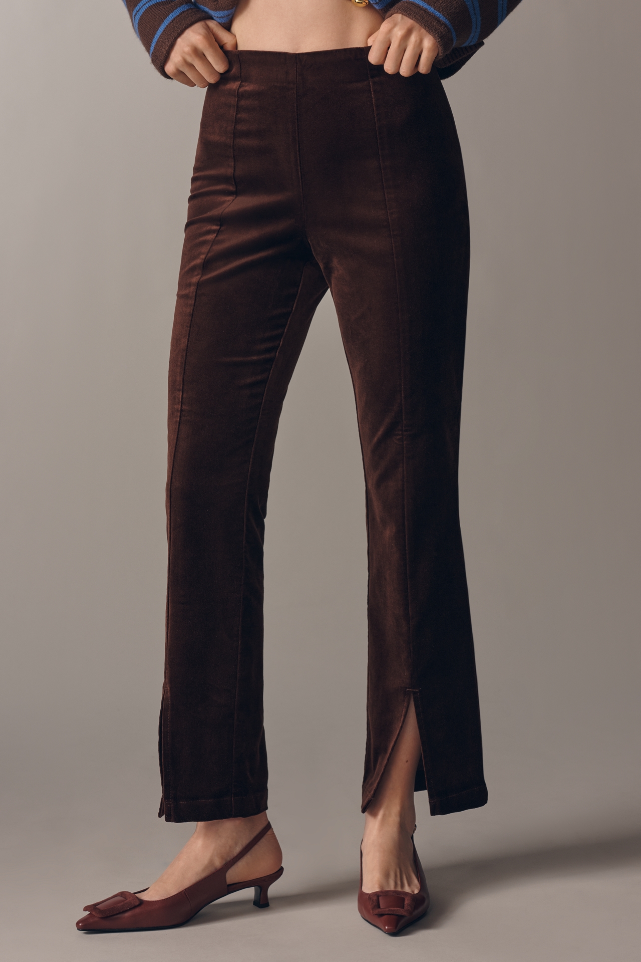Maeve High-Rise Split-Front Velvet Skinny Pants