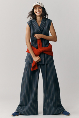 By Anthropologie Pinstripe Wide-Leg Yarn-Dyed Trousers