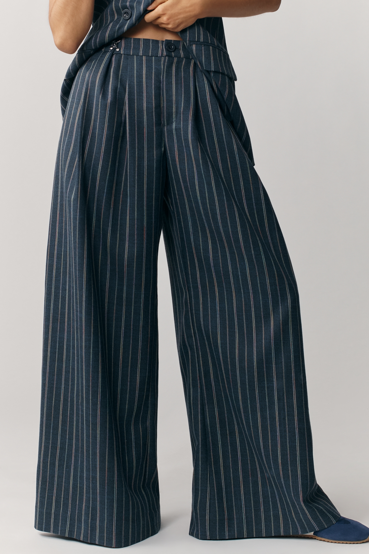 By Anthropologie Pinstripe Wide-Leg Yarn-Dyed Trousers