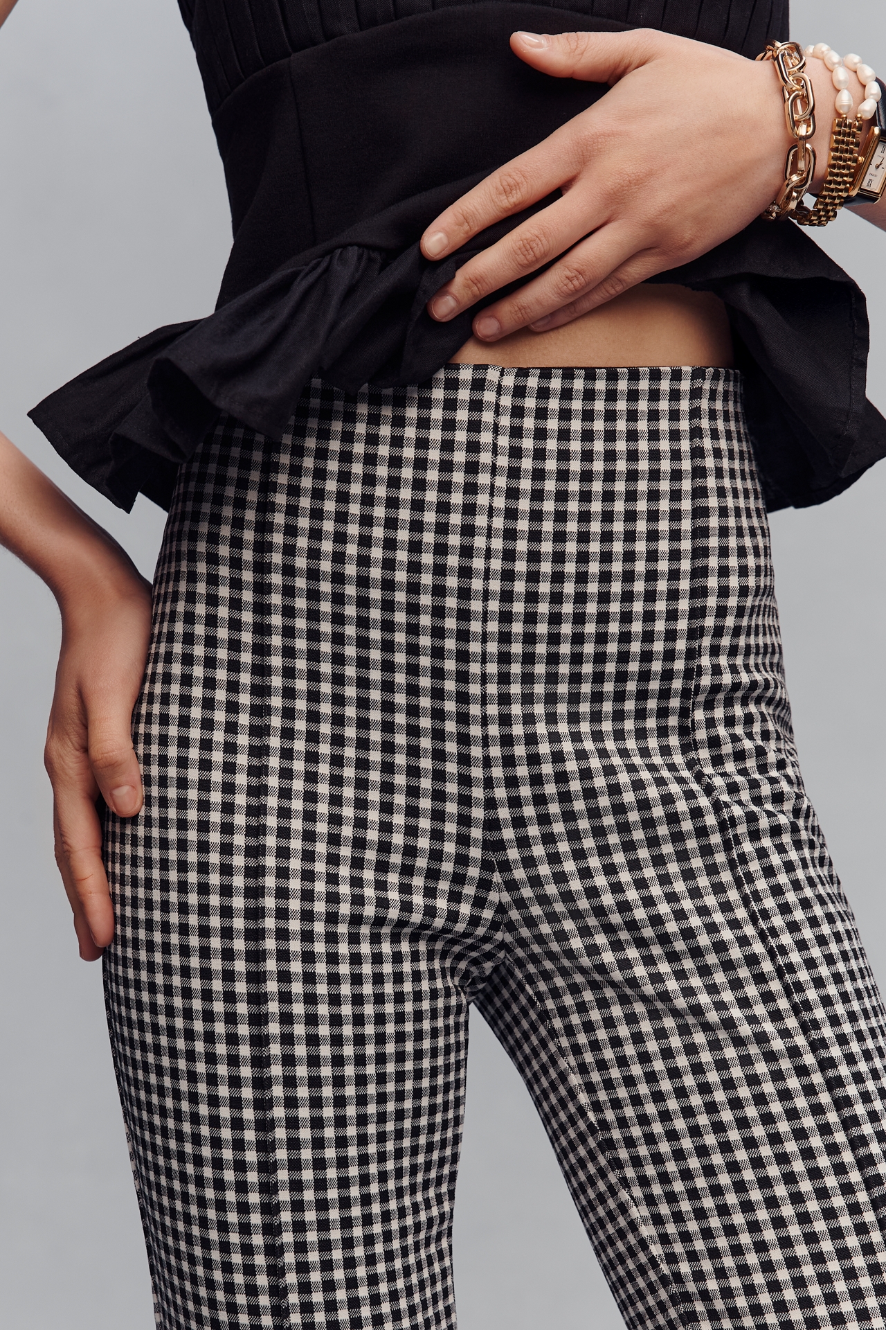 The Poppy Gingham Kick-Flare Pull-On Pants by Maeve