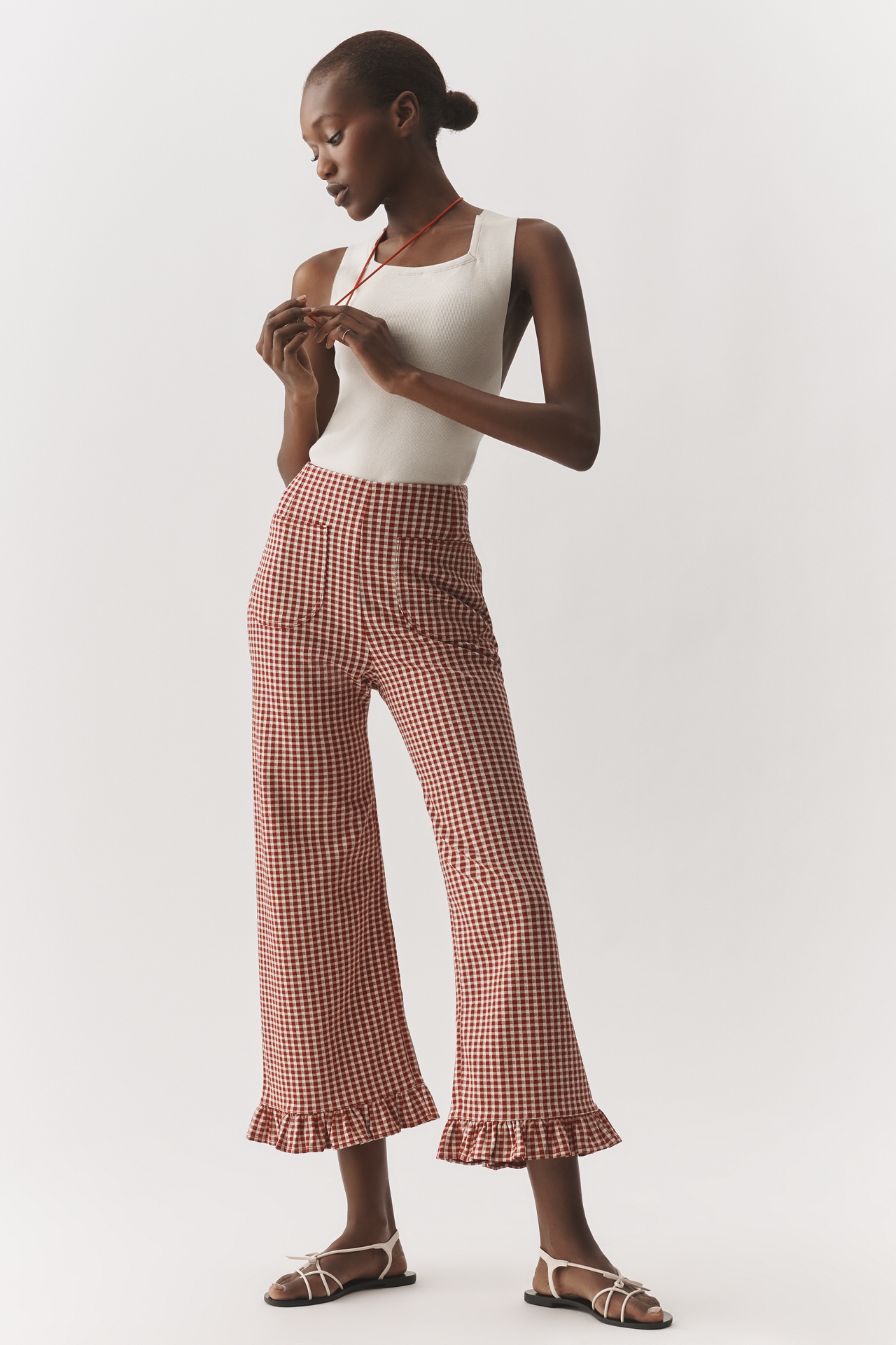 Colette Ruffle-Hem Crop Wide-Leg Pants by Maeve