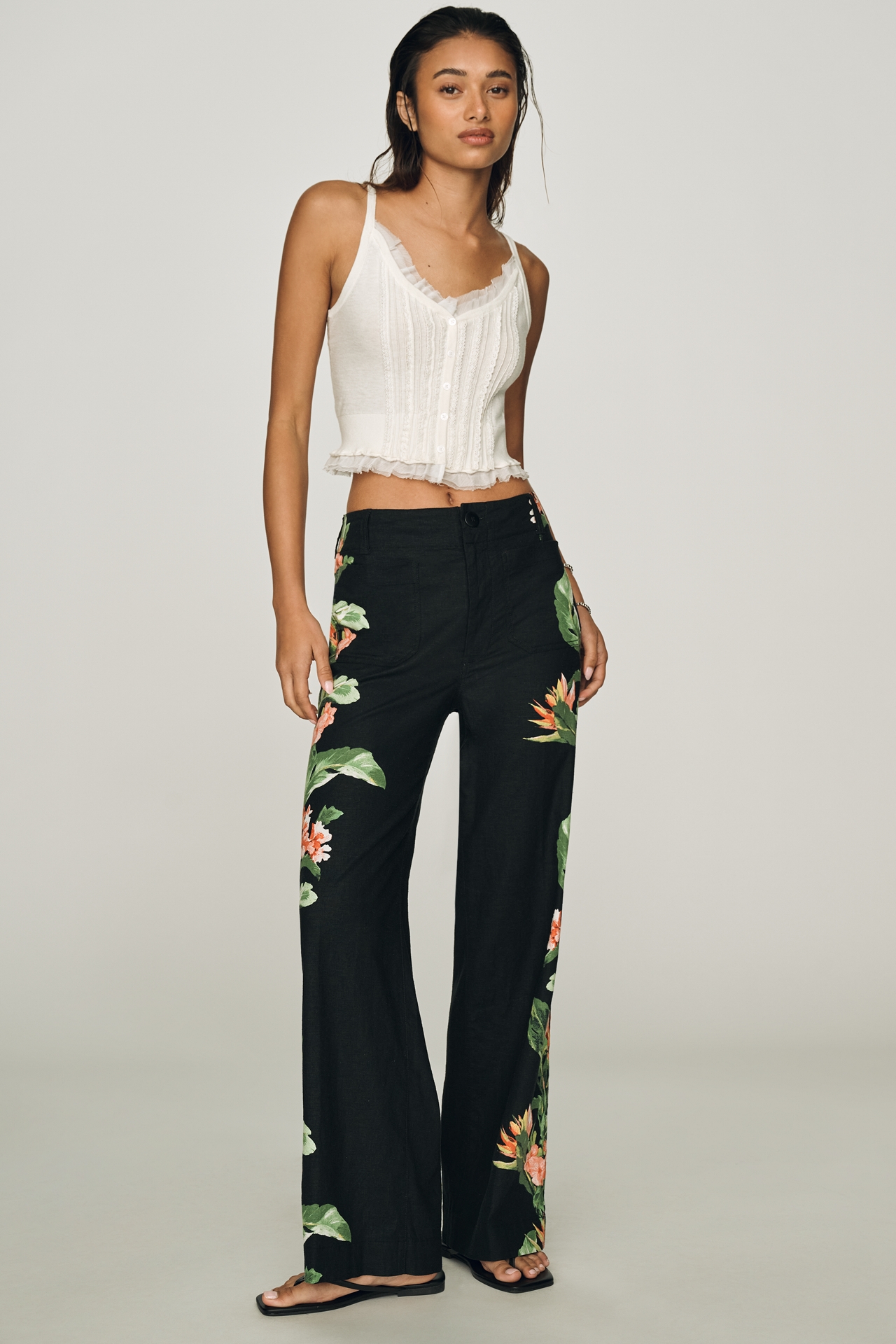 Maeve Colette Linen Stretch Wide-Leg Pants