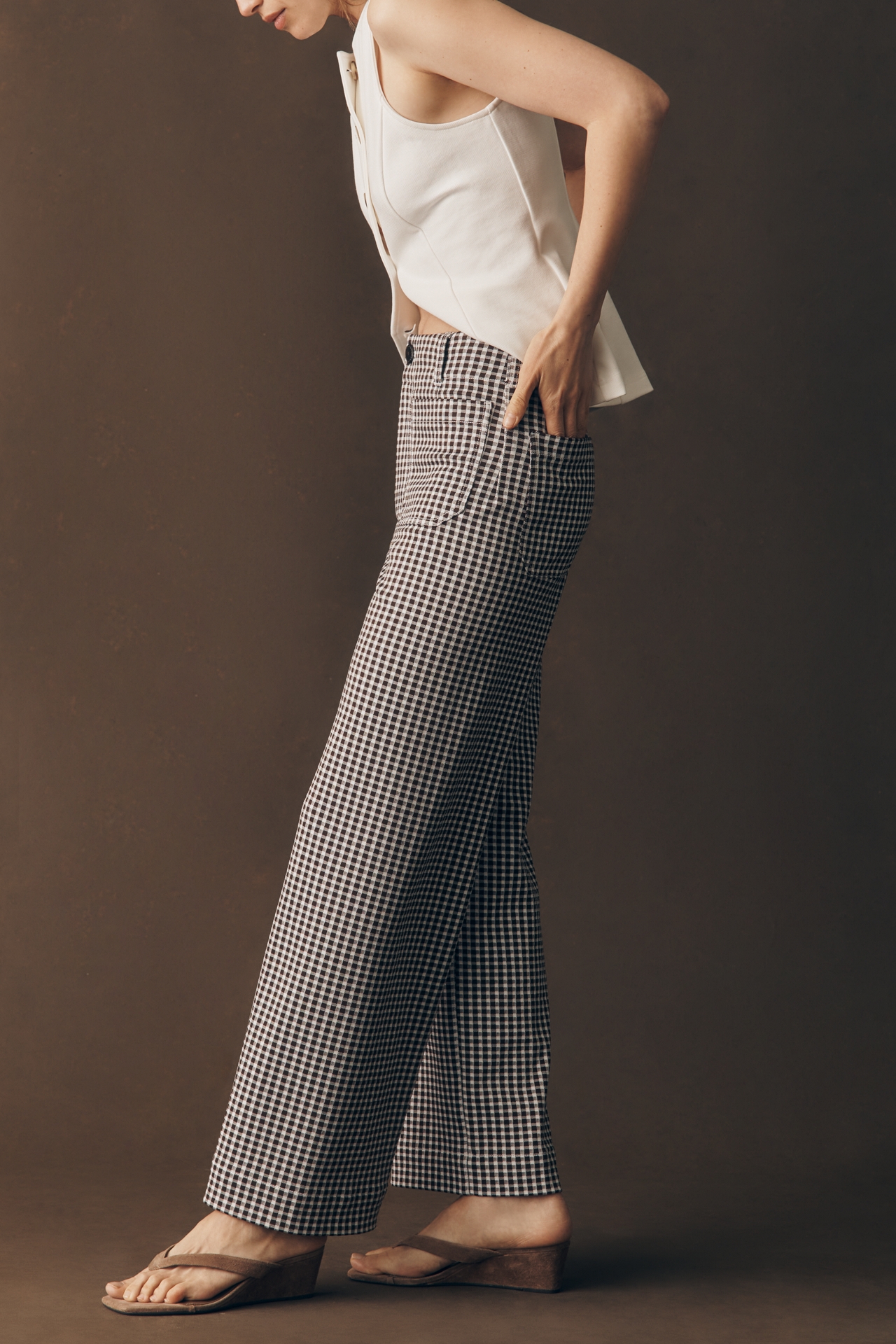 Maeve Colette Gingham Knit High-Rise Wide-Leg Full-Length Pants